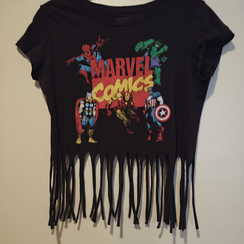 Marvel Fringe Crop Top - Black